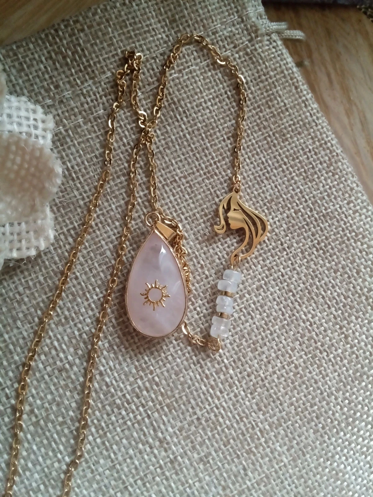 Collier réversible quartz rose et pierres de lune naturelles – photo 2